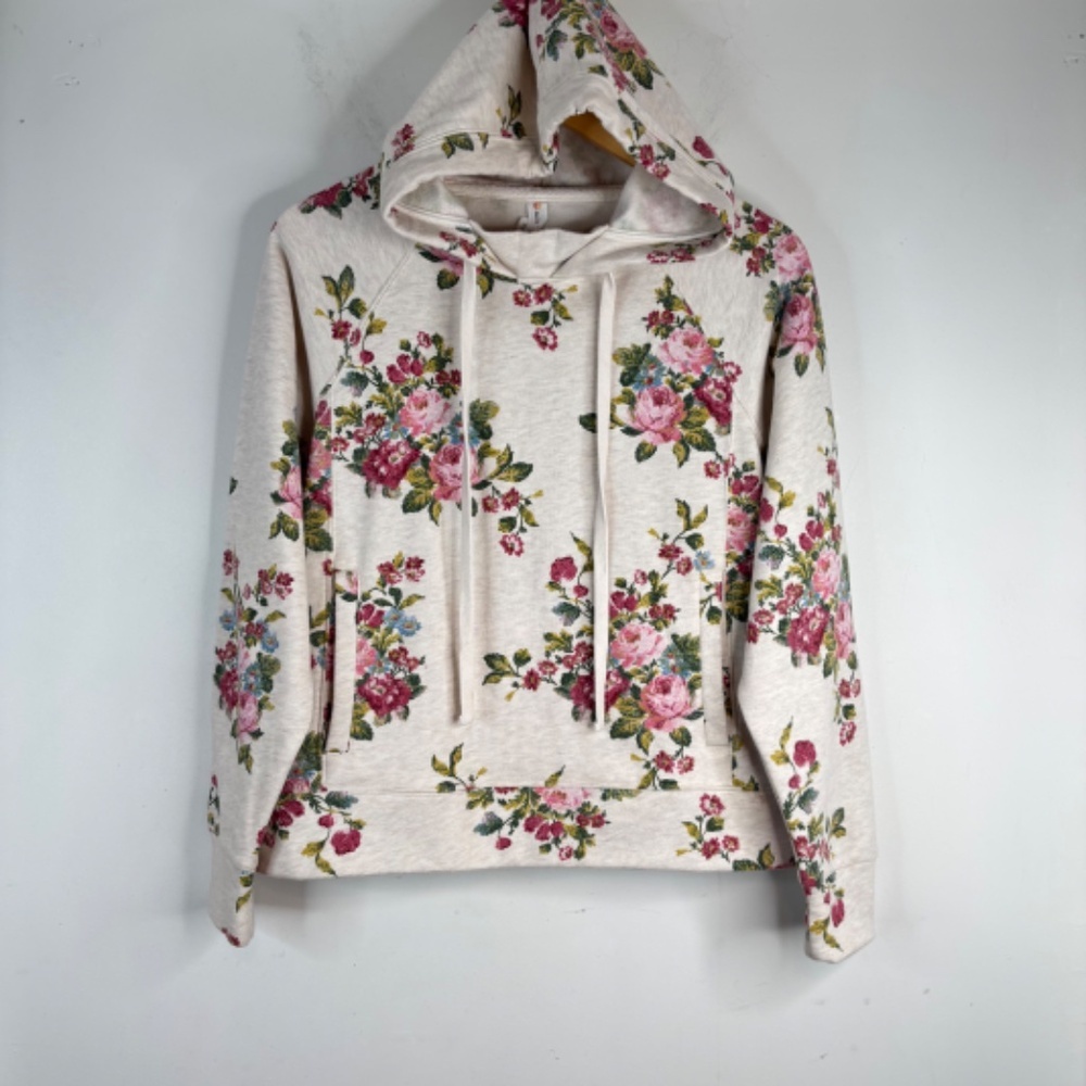 Anthropologie Daily Practice Floral Hoodie M Beige Cottage Boho Lounge Spring - Picture 2 of 12